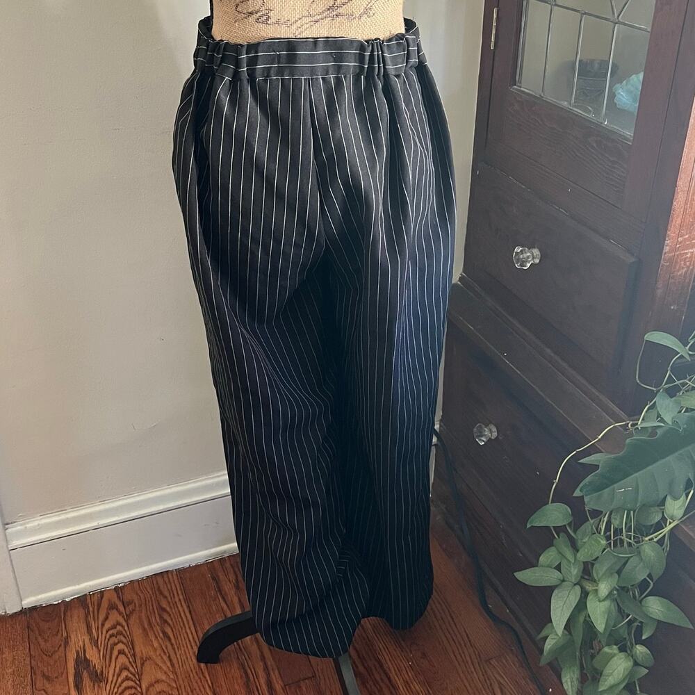 90s Y2K Vintage Roamans Black White Pinstripe Wide Leg Pants 10WP Soft Power - Picture 5 of 17